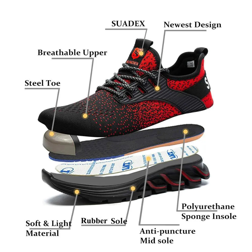 SUADEX Safety Shoes Men Women Steel Toe Boots Indestructible Work Shoes Lightweight Breathable Composite Toe Men EUR Size 37-48 - Ellianto fashion Men's