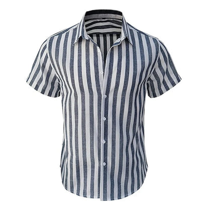 Alternating Striped men's Shirts Summer Minimalist Shirts Beach Casual Style Short Sleeved Shirt Men's Hawaii Vacation Shirt - Ellianto fashion Men's