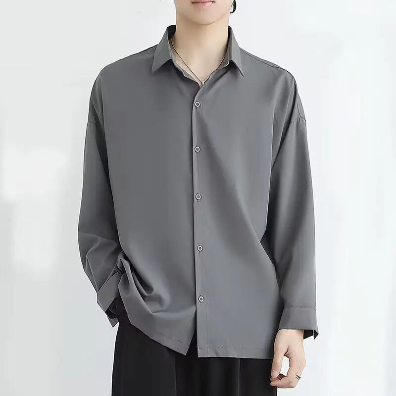 Men's Long Sleeve Shirts Easy-care Ultra-thin Casual Design Lapel Cardigan Drape Loose High-end Button Up Streetwear Shirt