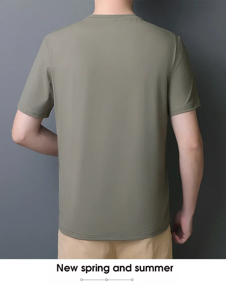 Summer Printed Ice Silk Men's T-shirt Sport Casual Running Fitness Breathable Short Sleeve Large Size Quick Dry Top - Ellianto fashion Men's