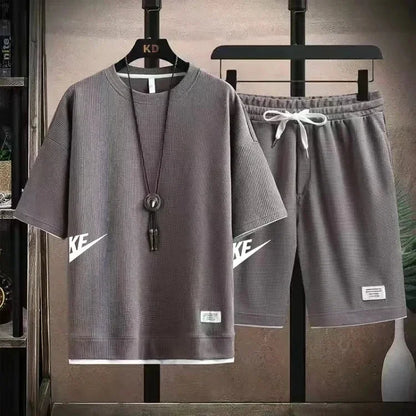2025 nike Sports fashion casual men's suit summer Korean men's short-sleeved T-shirt + five-point shorts two-piece set - Ellianto fashion Men's