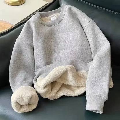 Thickened Fleece-Lined Men's Round Neck Sweatshirt Winter Warm Base Layer Top Innermen's Wear Clothes Loose Style Hoodies