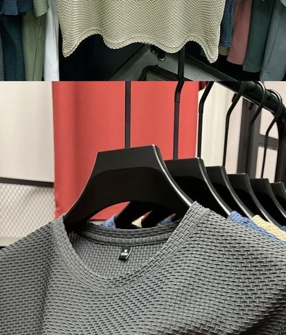 Men's Ice Silk T-Shirt Short Sleeve Lightweight Breathable Comfortable Cool Feeling Casual Trendy Summer Elastic Slim Fit - Ellianto fashion Men's