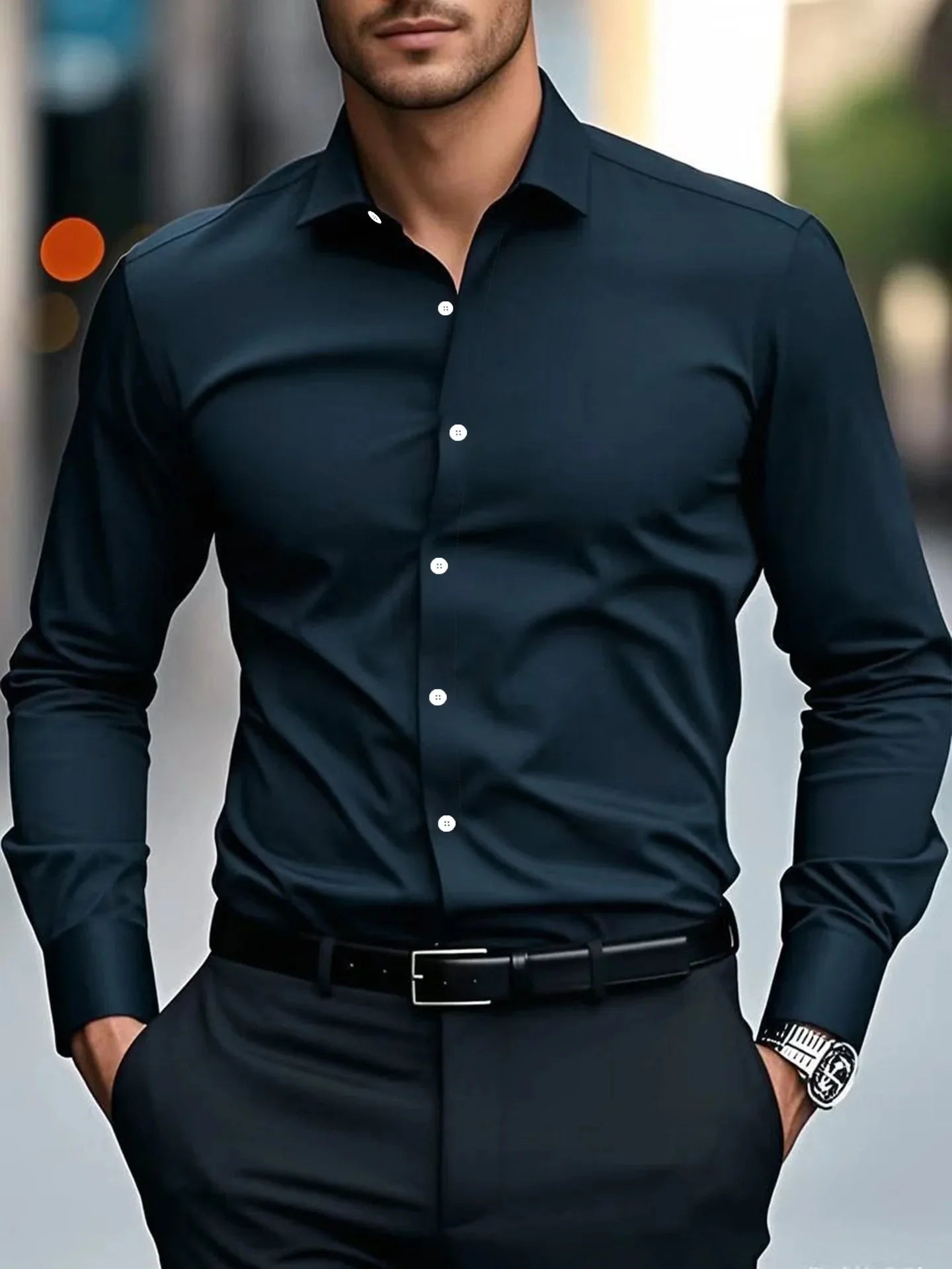 Men's Casual Long Sleeve White Shirt Spring Autumn Slim Fit Formal Workwear Shirt Comfortable Breathable Office Shirt - Ellianto fashion Men's