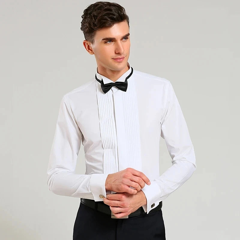 M~6XL Men's French Cuff Dress Shirt White Long Sleeve Social Male Shirts Regular Fit Party Dinner Wedding Cufflinks Formal Shirt - Ellianto fashion Men's