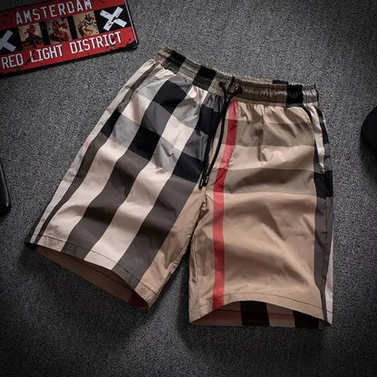 SET 2025 Spring Summer Men New Plaid Trends High-end Drape Loose Beach Pants Casual Comfortable Fashion Shorts Male Thin Short Pants - Ellianto fashion Men's