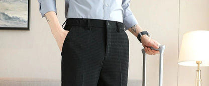 Trousers For Men Social Tailoring Slim Fit Khaki Business Waffle Tressed Work Wear Man Suits Pants Luxury Luxury Spring Clothes - Ellianto fashion Men's
