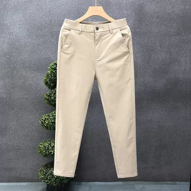 Men's Casual Trousers Summer Trendy Thin Cotton Small Straight-leg Pants Business Cropped Pants New Style - Ellianto fashion Men's
