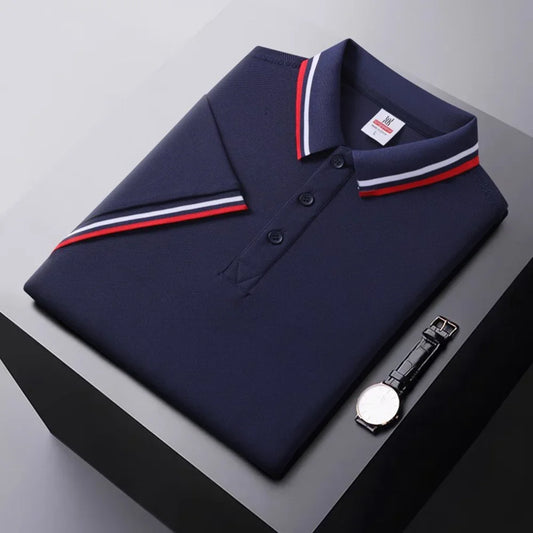 Summer Ice Silk Polo Shirt High-End T-Shirt Solid Color New Half Sleeve Non-Marking Casual Lapels Business Thin Menswear - Ellianto fashion Men's