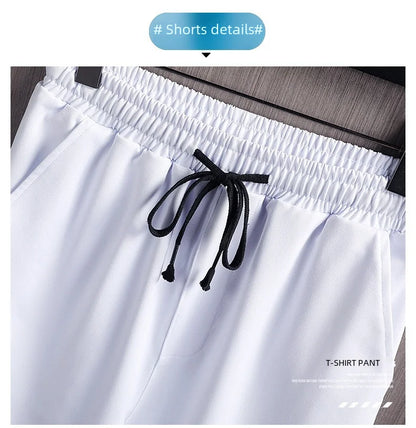 Men’s Ice Silk Gradient Set – Lightweight Short-Sleeve Tee & Casual Shorts for Summer Comfort and Sporty Style