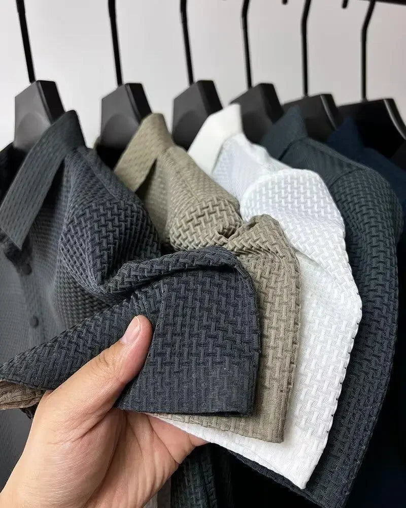 Summer New Ice Silk Mesh Short Sleeve POLO Shirt Men's Solid Color Versatile Cool Feeling Business Casual Half Sleeve Top Trendy - Ellianto fashion Men's