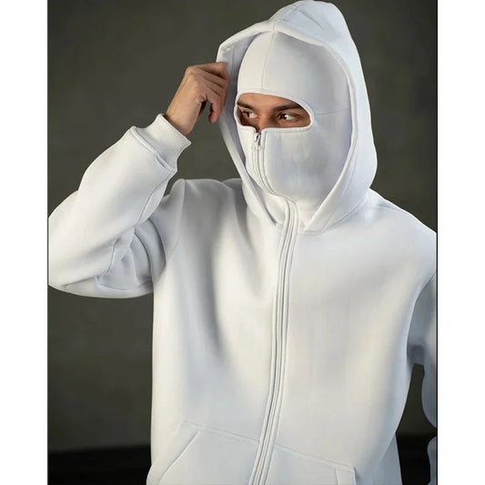 Men’s Balaclava Hoodie – Lightweight Y2K Gothic Harajuku Style with Double Hood, Zipper, and Mask for Winter Streetwear Comfort