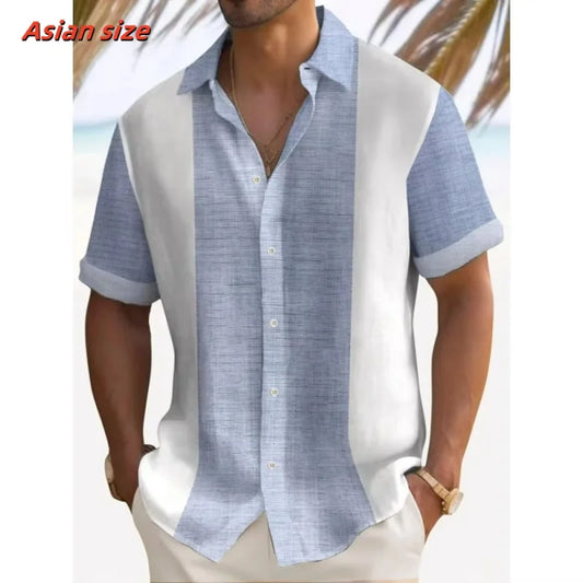 Colorful Stripes Pattern Hawaiian Shirt For Men Color Block 3D Printed Short Sleeve Tops Casual Lapel Aloha Shirts Loose Blouses