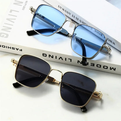 Men Driving Sunglasses Vintage Steampunk Square Sunglasses Metal Frame with Spring Hinges Women Eyepiece Trendy Driver Glasses - Ellianto fashion Men's