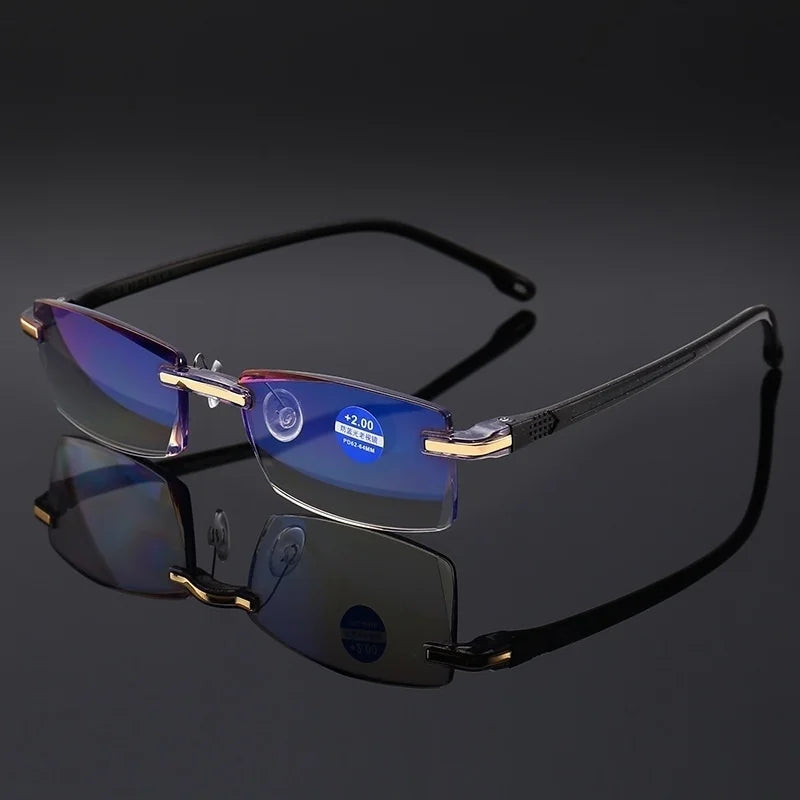 Frameless Square Reading Glasses for Men Women's Anti Blue Light Computer Eyeglasses Far Sight Presbyopia Reader Glasses Women - Ellianto fashion Men's