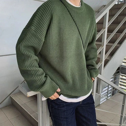 Korean Fashion Sweaters Men Autumn Solid Color Wool Sweaters Slim Fit Men Street Wear Mens Clothes Knitted Sweater Men Pullovers - Ellianto fashion Men's