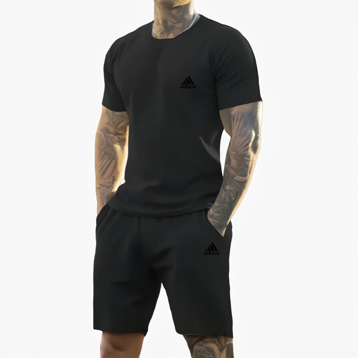 2025 summer new men's printed short-sleeved T-shirt + shorts suit, casual sportswear, breathable outdoor casual men's T-shirt, - Ellianto fashion Men's