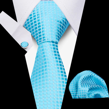 Business Ties For Men Tie Set Dots Necktie Classic Plaid Cufflinks Stripe Handkerchief For Wedding High Quality Formal Gravata - Ellianto fashion Men's