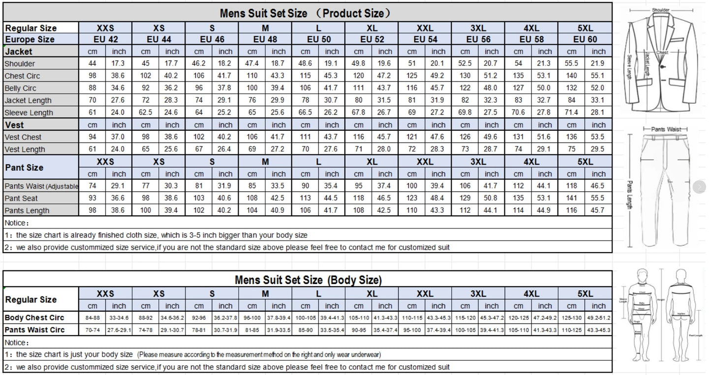 Tailor-made Suit Men Business Tuxedos Formal 3 Piece Set Jacket Vest Pants Single Breasted Groom Groomsman Prom Wedding Party - Ellianto fashion Men's