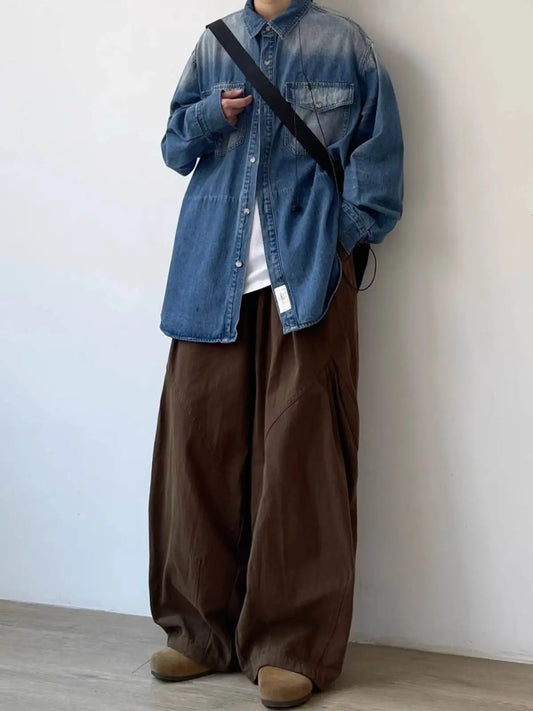 Retro Harajuku Wide-Leg Casual Pants – Lightweight Loose-Fit Straight Trousers for Effortless Spring-Autumn Style