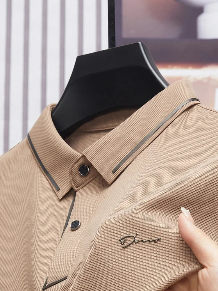 Men's New Polo Shirt Seamless Premium Luxury Cool Fabric Business Casual Golf Slim Fit Blouse Collar T-shirt - Ellianto fashion Men's