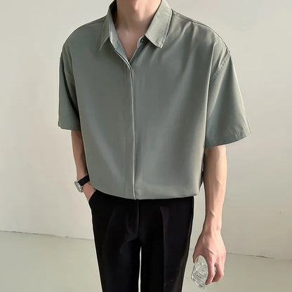 ort Sve Ice Silk irt Men's Casual Drapey Pure Color No Ironing Required Summer Faionable Youthful Stand Fit irt - Ellianto fashion Men's