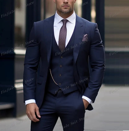 New Beige Business Suit Men Tuxedos Groom Groomsman Prom Wedding Party Formal 3 Piece Set Jacket Vest Pants - Ellianto fashion Men's