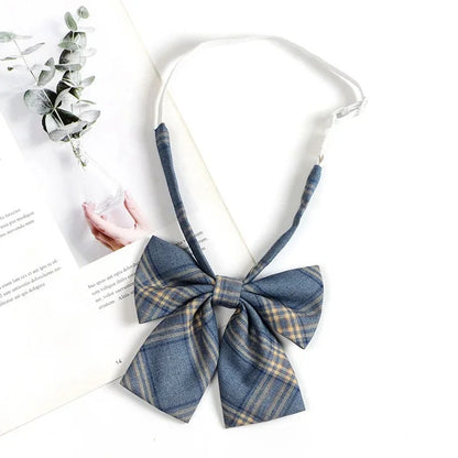 Vintage Brown Plaid Necktie Women's Lazy Person's Japanese Style Preppy Small Tie Bow Tie Handmade Men's Tie