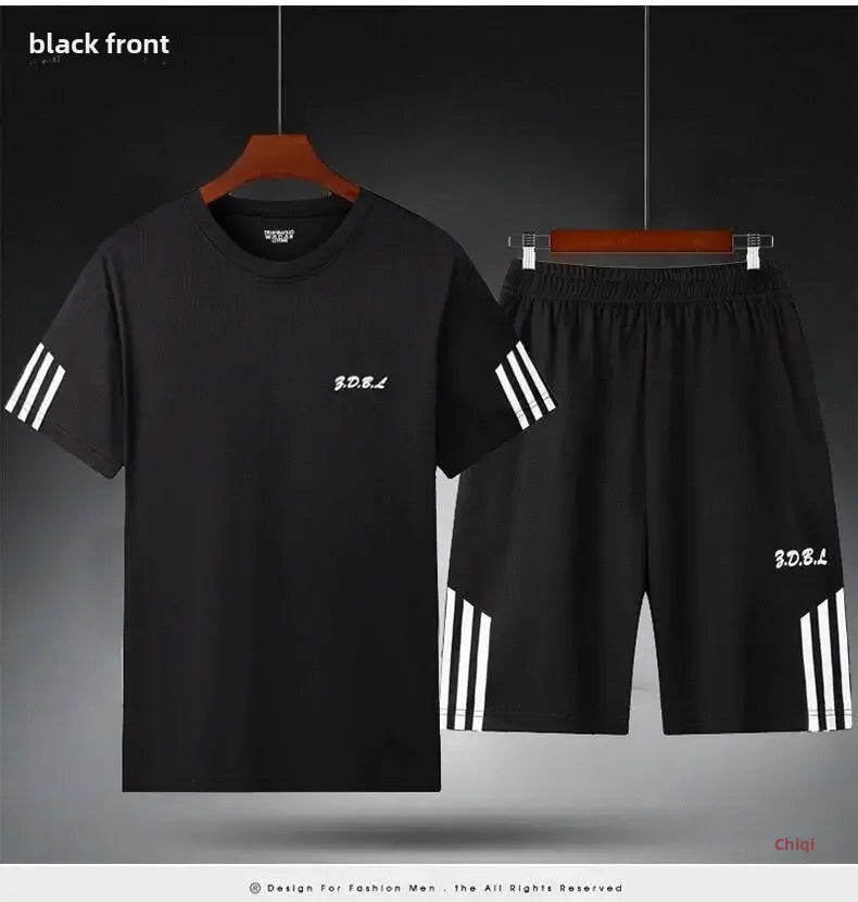 2025 Summer New Men's Round Neck Short Sleeve Casual Loose-fit Quick Dry Breathable Sports Suit - Ellianto fashion Men's