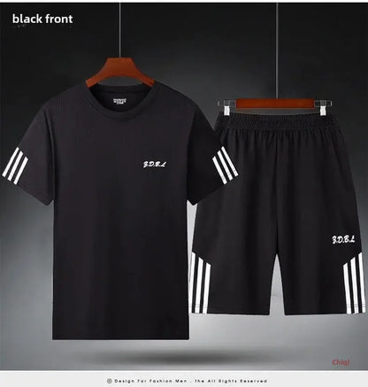 2025 Summer New Men's Round Neck Short Sleeve Casual Loose-fit Quick Dry Breathable Sports Suit - Ellianto fashion Men's