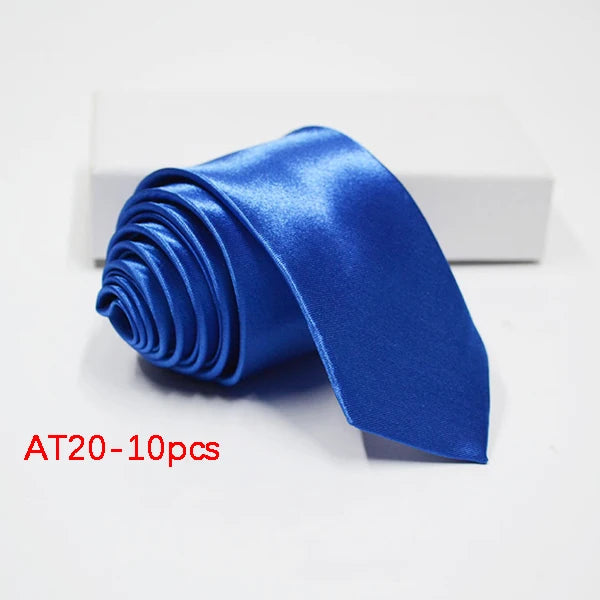 10/12PCS Tie for Men Wholesale 28 Solid Colors Slim Necktie Polyester Satin Cravat Formal Party Ties Fashion Daily Accessory - Ellianto fashion Men's