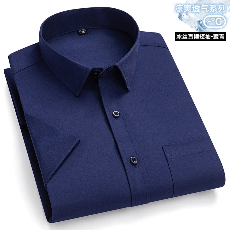 New Anti-Wrinkle Men Shirts Short Sleeves Dress Shirts For Men Slim Fit Camisa Social Business Blouse Pocket White Shirt S-7XL - Ellianto fashion Men's