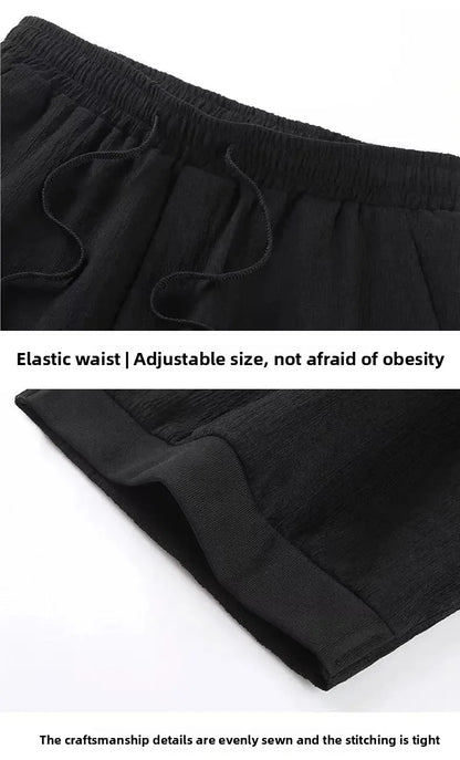 Ice Silk Men's Casual Sportswear Loose plus Size Summer Fashionable Short Sleeve Seven-Piece Pants Two-Piece Set - Ellianto fashion Men's
