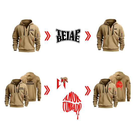 European New Men's Sports Zipper Arm Pocket Loose Casual Sweatshirt Customize Your Logo Dropped Shoulder Hooded Jacket Pullover - Ellianto fashion Men's