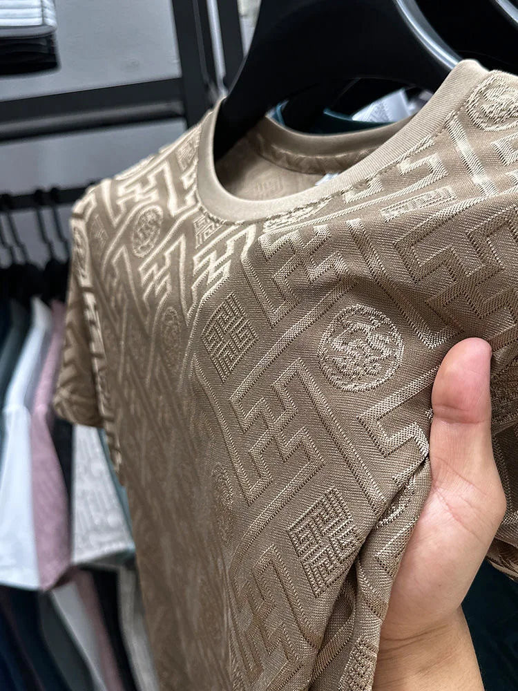 Fashion new brand ice silk breathable short sleeved men's round neck top cool and comfortable T-shirt men's clothing 2025 summer - Ellianto fashion Men's