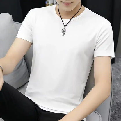 Men's Ice Silk T-Shirt Short Sleeve Lightweight Breathable Comfortable Cool Feeling Casual Trendy Summer Elastic Slim Fit - Ellianto fashion Men's