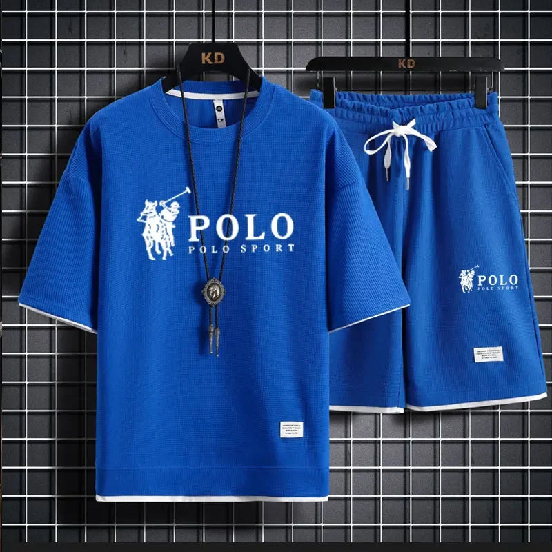 Set In the summer of 2025, a two-piece set of Korean-style men's short-sleeved T-shirt and sports shorts paired with casual sportswe - Ellianto fashion Men's