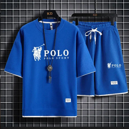 Set In the summer of 2025, a two-piece set of Korean-style men's short-sleeved T-shirt and sports shorts paired with casual sportswe - Ellianto fashion Men's