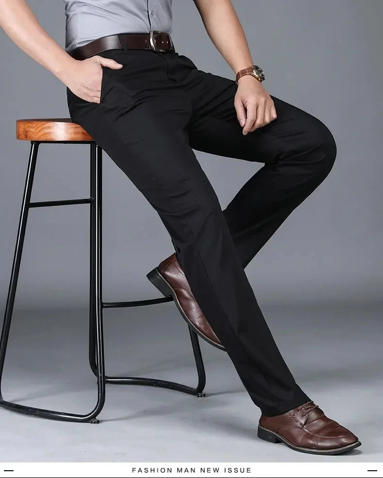 Classic Casual Pants Mens Clothing Straight Business Green Black Khaki Trousers Comfortable Male Brand Clothing 2025 - Ellianto fashion Men's