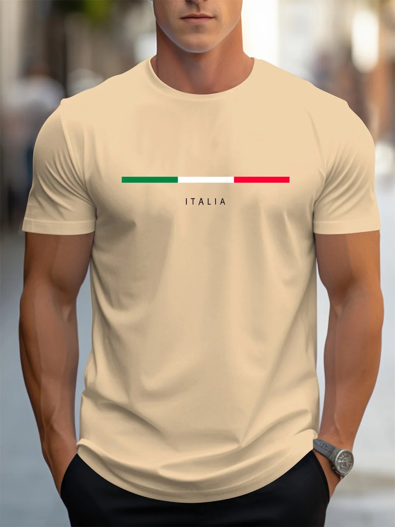 Men's summer 100 cotton fashionable casual loose plus size ITALIA pattern printed sports round neck short sleeved T-shirt top - Ellianto fashion Men's