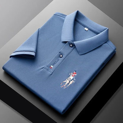 Set 2025 European and American men's embroidered casual and fashionable business short-sleeved POLO shirt, summer comfortable and br - Ellianto fashion Men's