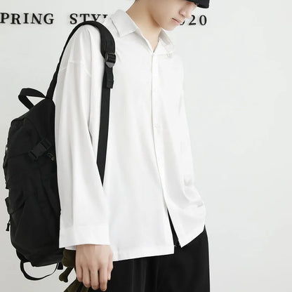 Men's Long Sleeve Shirts Easy-care Ultra-thin Casual Design Lapel Cardigan Drape Loose High-end Button Up Streetwear Shirt