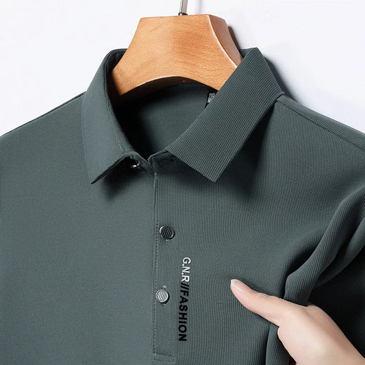 Men's Short Sleeve Solid Color Polo Shirt Breathable Comfortable Elastic Top New Arrivals Casual Business Style - Ellianto fashion Men's