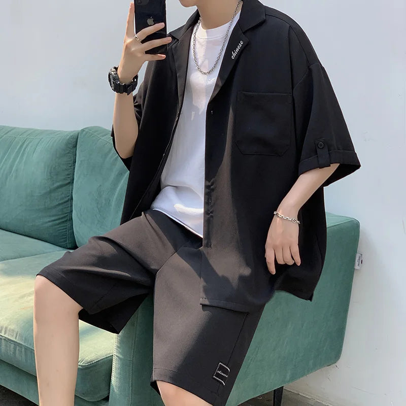 Set Faionable Casual Men's ort Sve Suit irt And orts Thin Summer Two-Piece Set Teenager Five-Quarter Pants Seven-Quart... - Ellianto fashion Men's