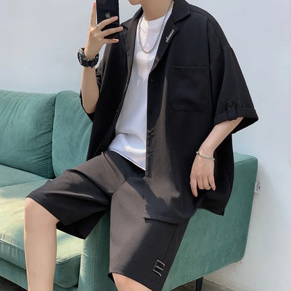 Set Faionable Casual Men's ort Sve Suit irt And orts Thin Summer Two-Piece Set Teenager Five-Quarter Pants Seven-Quart... - Ellianto fashion Men's