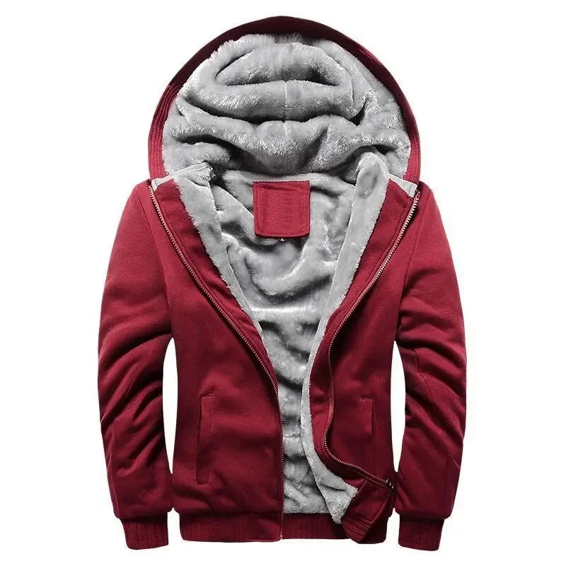 Men’s Hooded Fleece-Lined Baseball Jacket – Warm, Thickened Sweatshirt with Sporty Korean Style for Autumn-Winter Comfort