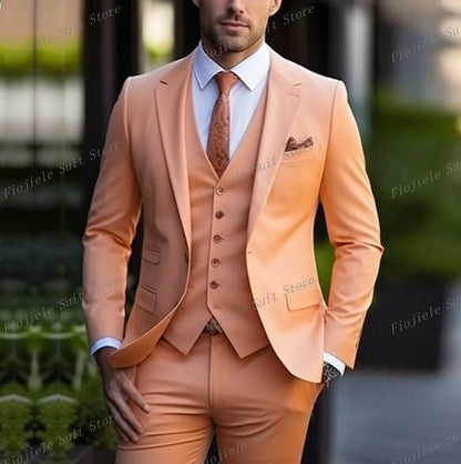 New Beige Business Suit Men Tuxedos Groom Groomsman Prom Wedding Party Formal 3 Piece Set Jacket Vest Pants - Ellianto fashion Men's