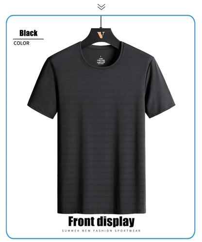 CHRLCK Plus Size Summer Ice Silk Short Sleeve T-Shirt Men's Loose Thin Sports T-shirt For Seniors Outdoor Fitness Casual T-shirt - Ellianto fashion Men's