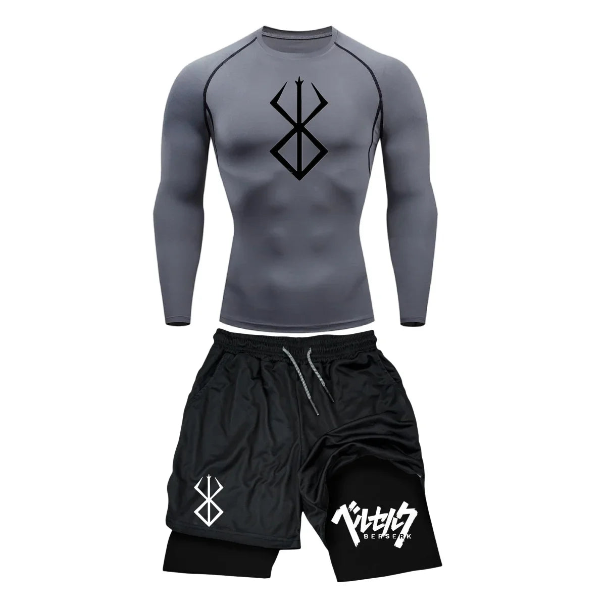 Men’s Berserk Guts Compression Set – Quick-Dry Rash Guard Top (Long or Short Sleeve) & Workout Shorts
