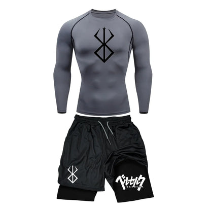 Men’s Berserk Guts Compression Set – Quick-Dry Rash Guard Top (Long or Short Sleeve) & Workout Shorts